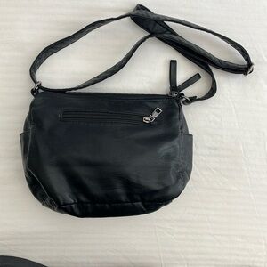 Volganik Rock black vegan Leather Crossbody Bag with many zip pockets